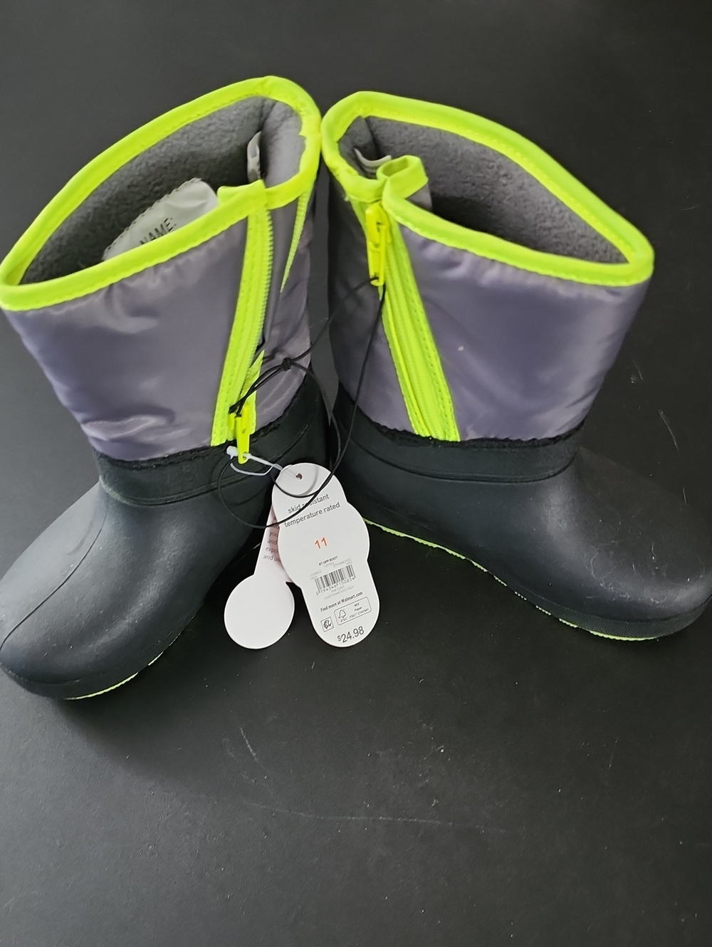 wonder nation Neon Yellow and Gray Kids Winter Boots